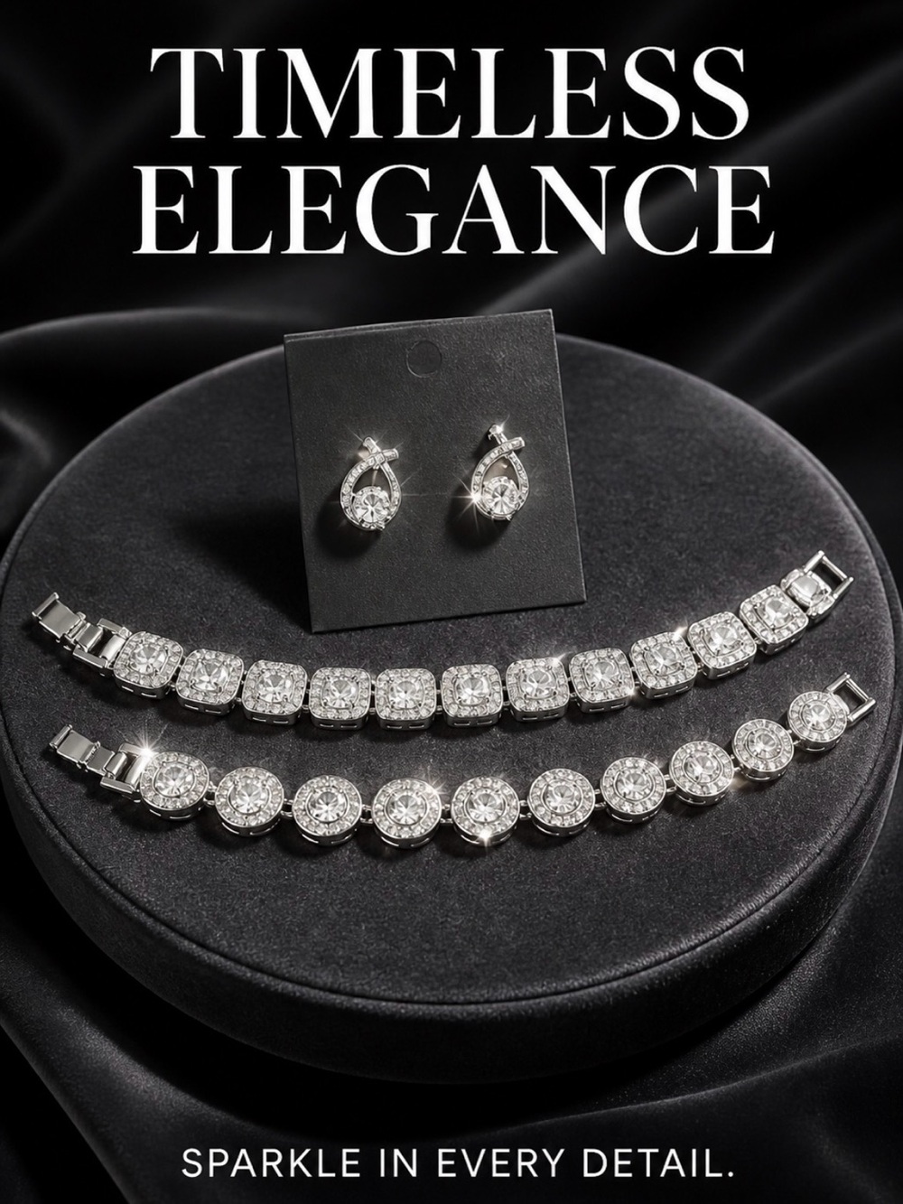 Silver Crystal Tennis Bracelet and Earrings Set - Timeless Elegance